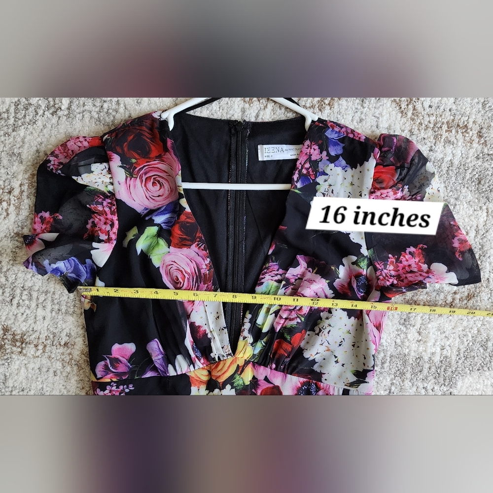Ieena for Mac DuggalBlack Floral Print Mesh Short Sleeve Gown, Sizee 6 Worn Once - Picture 10 of 15